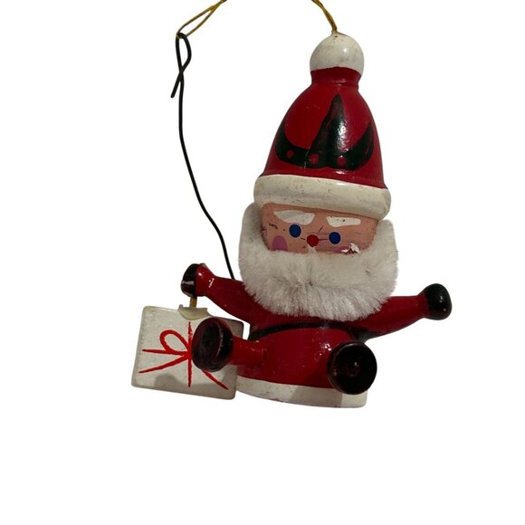 Vintage Christmas Ornament Set Wood Handcrafted 1983 Santa 4 Piece Box Tree 2.5" - Picture 7 of 16